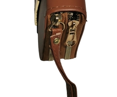 Billetera para mujer, con doble cierre, porta celular, color Camel - 4