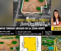 TERRENO EN VENTA EN ZONA NORTE SOBRE 9NO ANILLO (PROXIMO A G77)