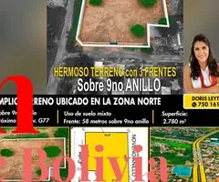 TERRENO EN VENTA EN ZONA NORTE SOBRE 9NO ANILLO (PROXIMO A G77)