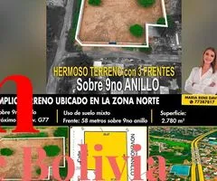 TERRENO EN VENTA – ZONA NORTE SOBRE 9No ANILLO (PROXIMO A G77)